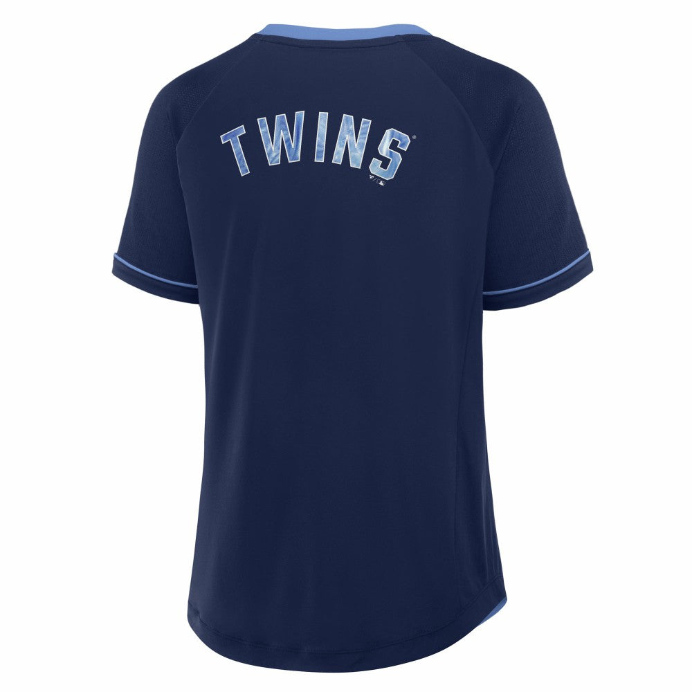 Minnesota Twins Women's Cooperstown Collection League Diva Raglan V-Neck T-Shirt Navy