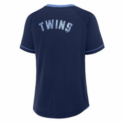 Minnesota Twins Women's Cooperstown Collection League Diva Raglan V-Neck T-Shirt Navy