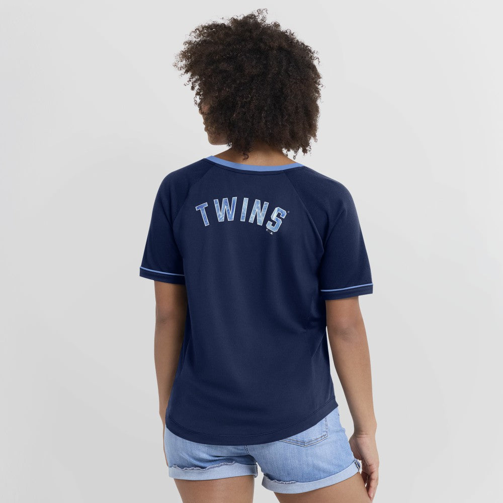 Minnesota Twins Women's Cooperstown Collection League Diva Raglan V-Neck T-Shirt Navy