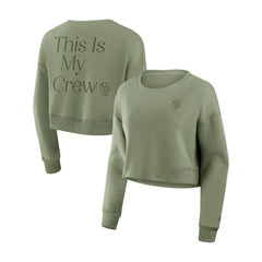Milwaukee Brewers Women's Studio Cropped Pullover Sweatshirt Olive