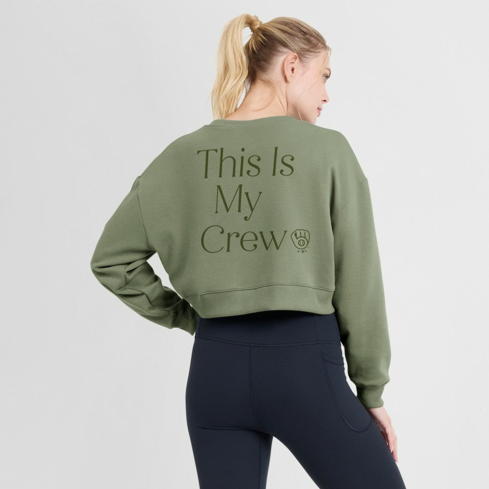 Milwaukee Brewers Women's Studio Cropped Pullover Sweatshirt Olive