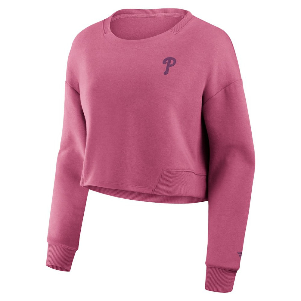 Philadelphia Phillies Women's Studio Cropped Pullover Sweatshirt Pink