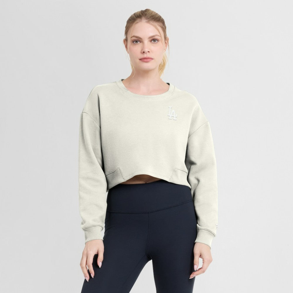 Los Angeles Dodgers Women's Studio Cropped Pullover Sweatshirt Cream