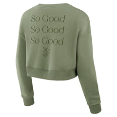 Boston Red Sox Women's Studio Cropped Pullover Sweatshirt Olive