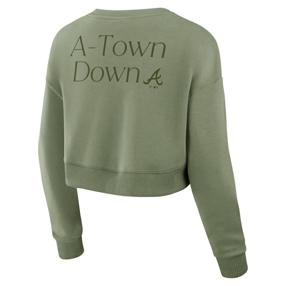 Atlanta Braves Women's Studio Cropped Pullover Sweatshirt Olive