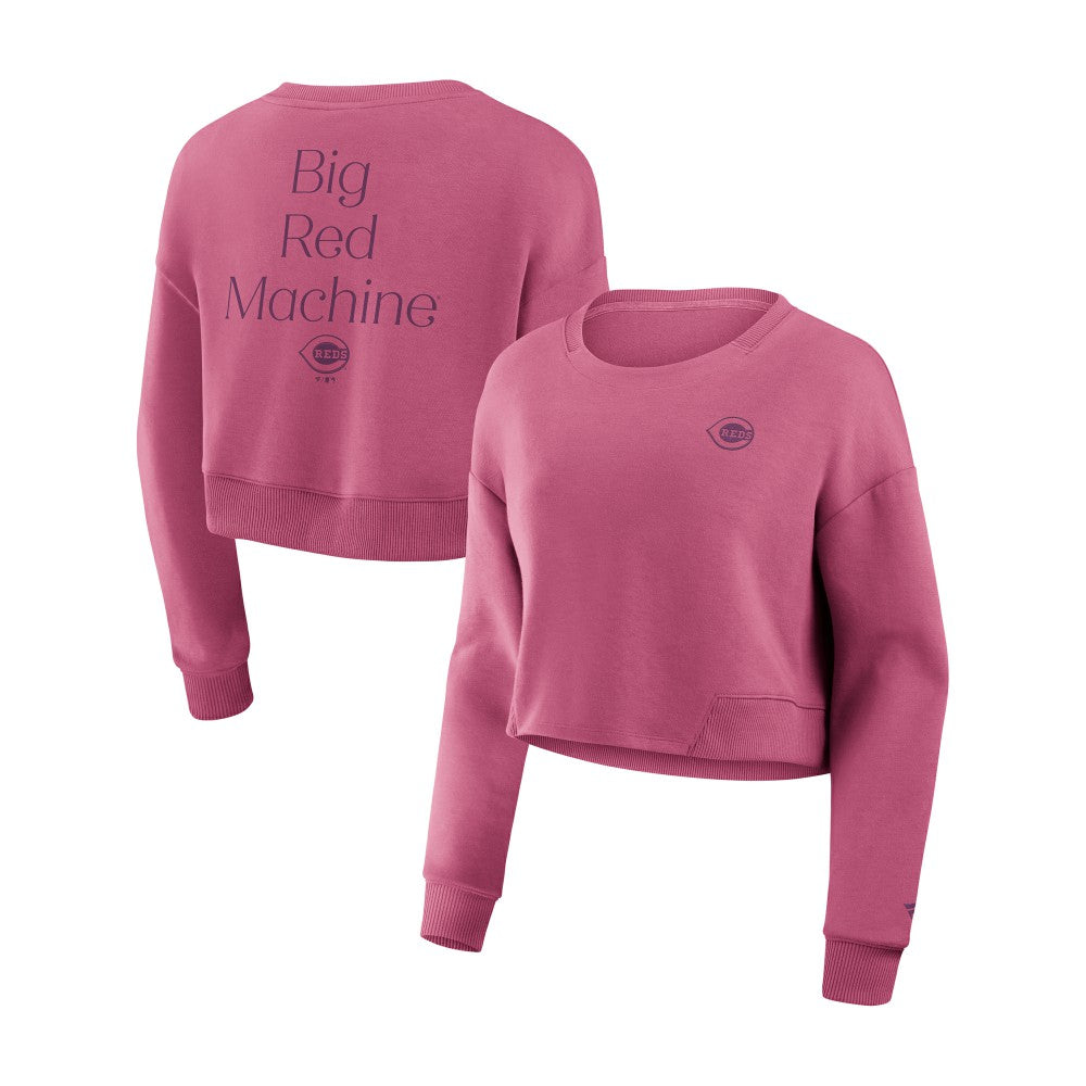 Cincinnati Reds Women's Studio Cropped Pullover Sweatshirt Pink