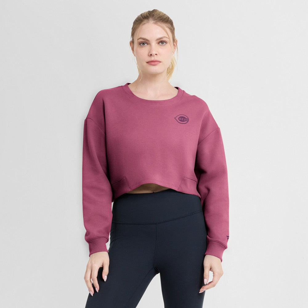 Cincinnati Reds Women's Studio Cropped Pullover Sweatshirt Pink