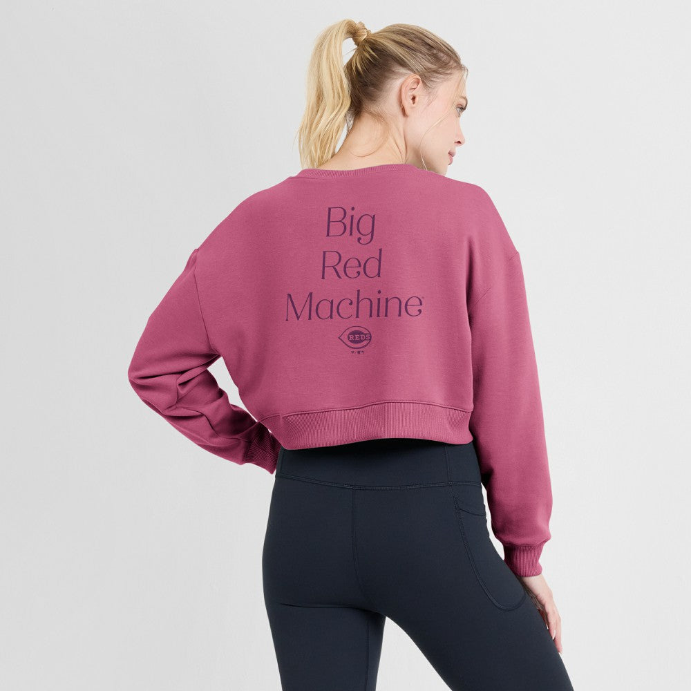 Cincinnati Reds Women's Studio Cropped Pullover Sweatshirt Pink