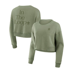 Houston Astros Women's Studio Cropped Pullover Sweatshirt Olive