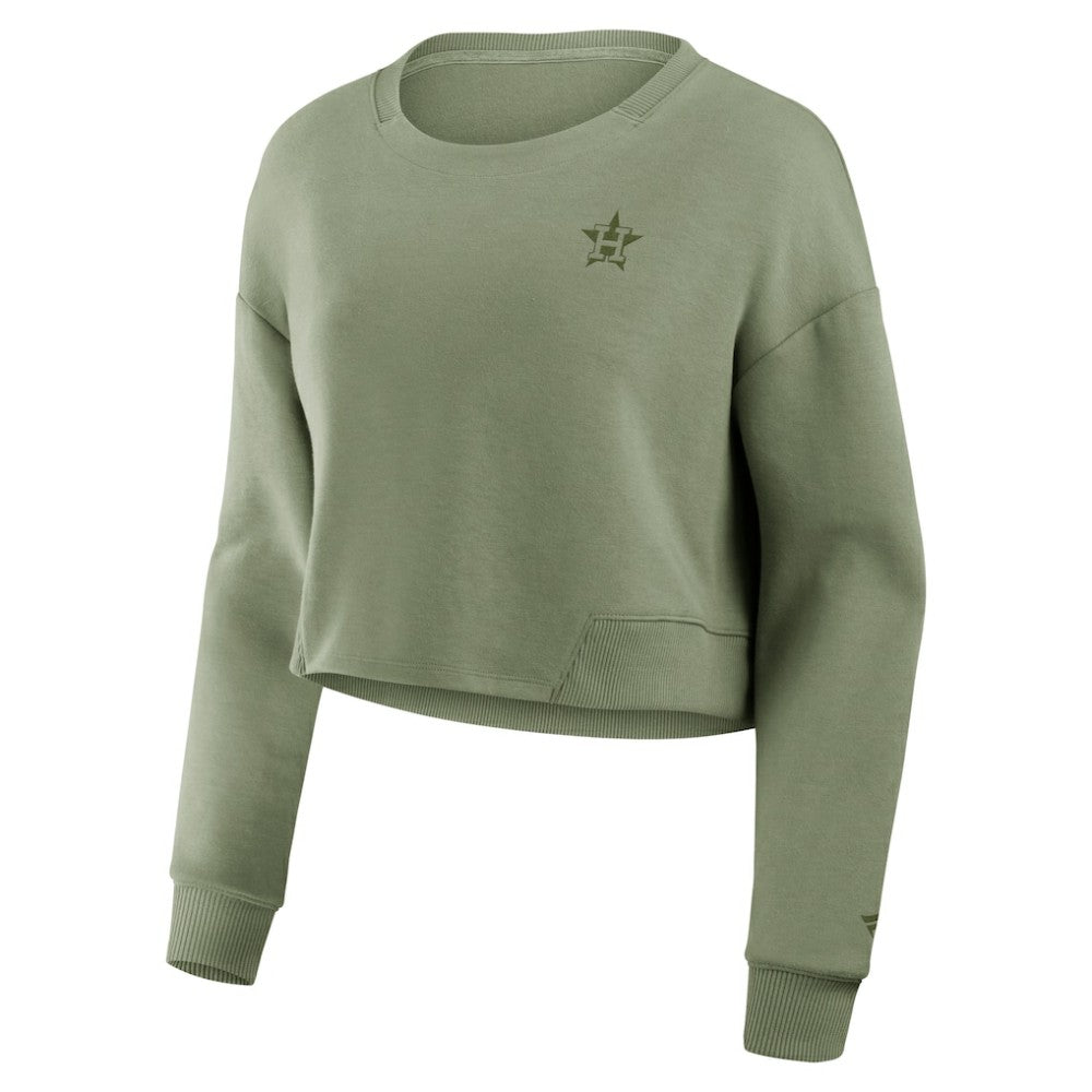 Houston Astros Women's Studio Cropped Pullover Sweatshirt Olive