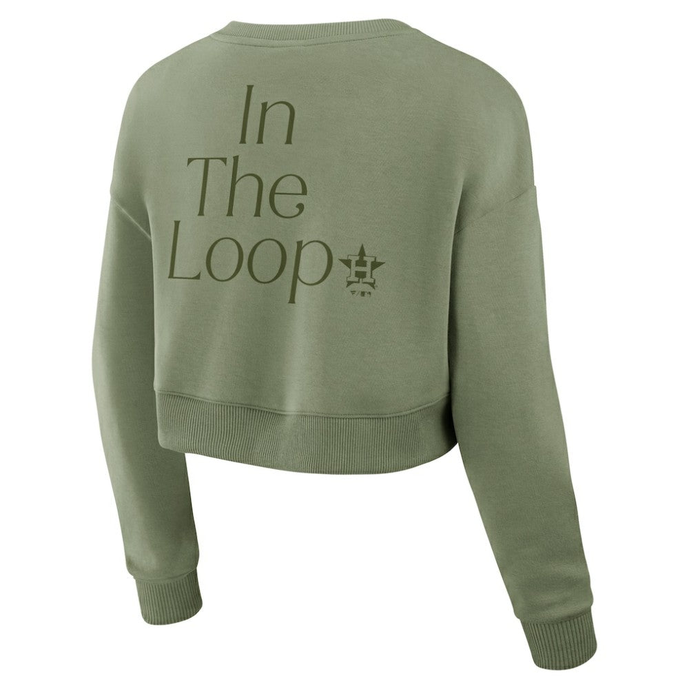 Houston Astros Women's Studio Cropped Pullover Sweatshirt Olive