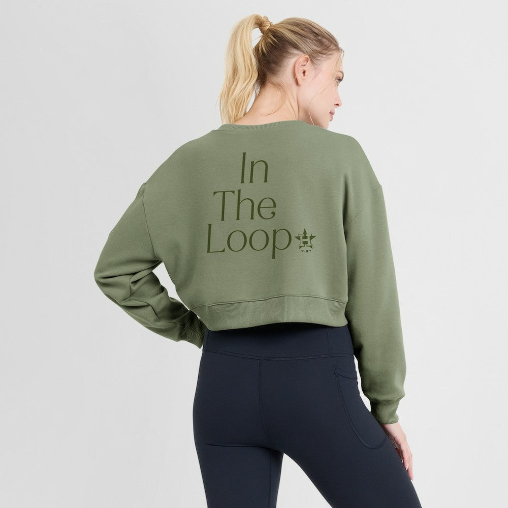 Houston Astros Women's Studio Cropped Pullover Sweatshirt Olive