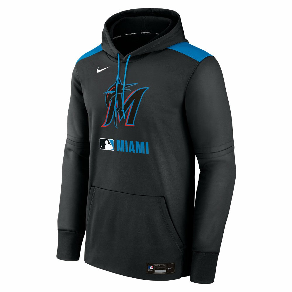 Miami Marlins Authentic Collection Performance Pullover Hoodie Black | Nike