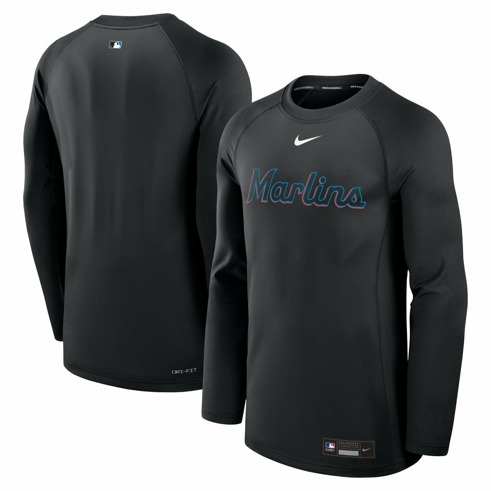 Miami Marlins Authentic Collection Game Time Raglan Dri-FIT Long Sleeve T-Shirt Black | Nike