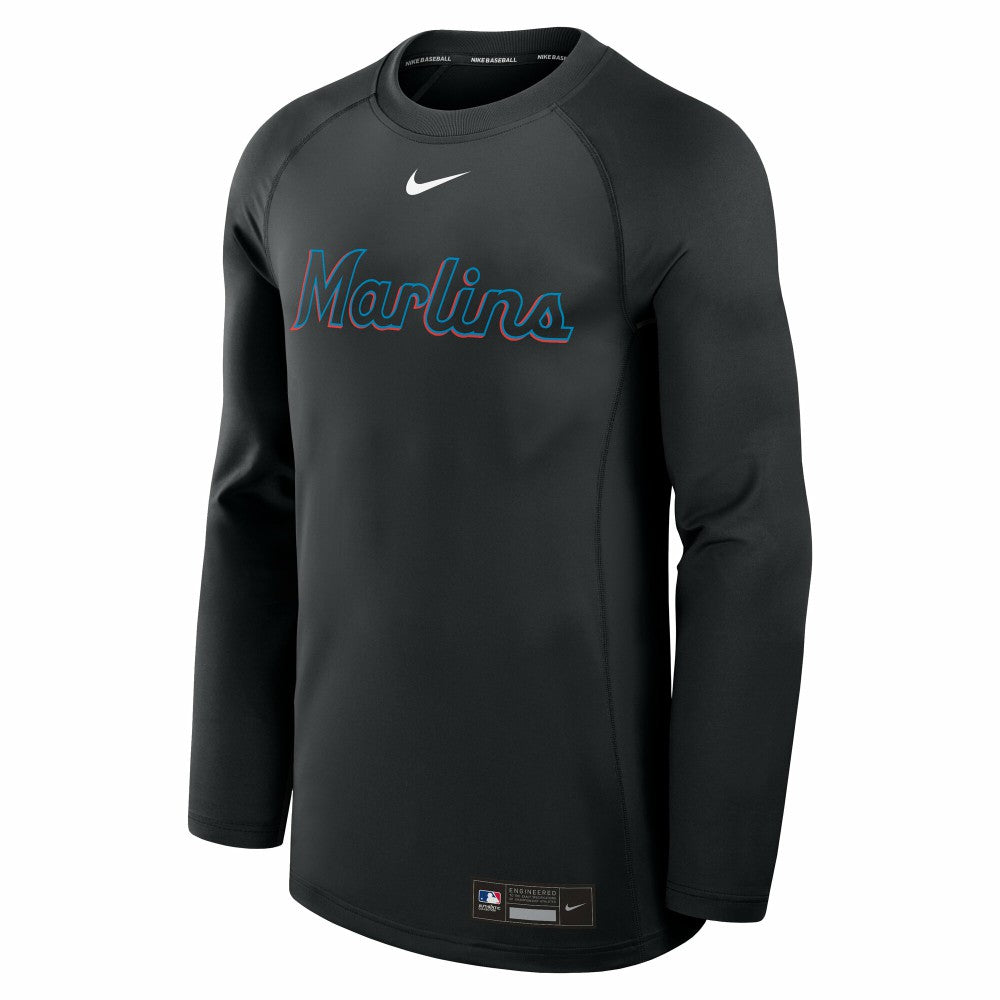 Miami Marlins Authentic Collection Game Time Raglan Dri-FIT Long Sleeve T-Shirt Black | Nike