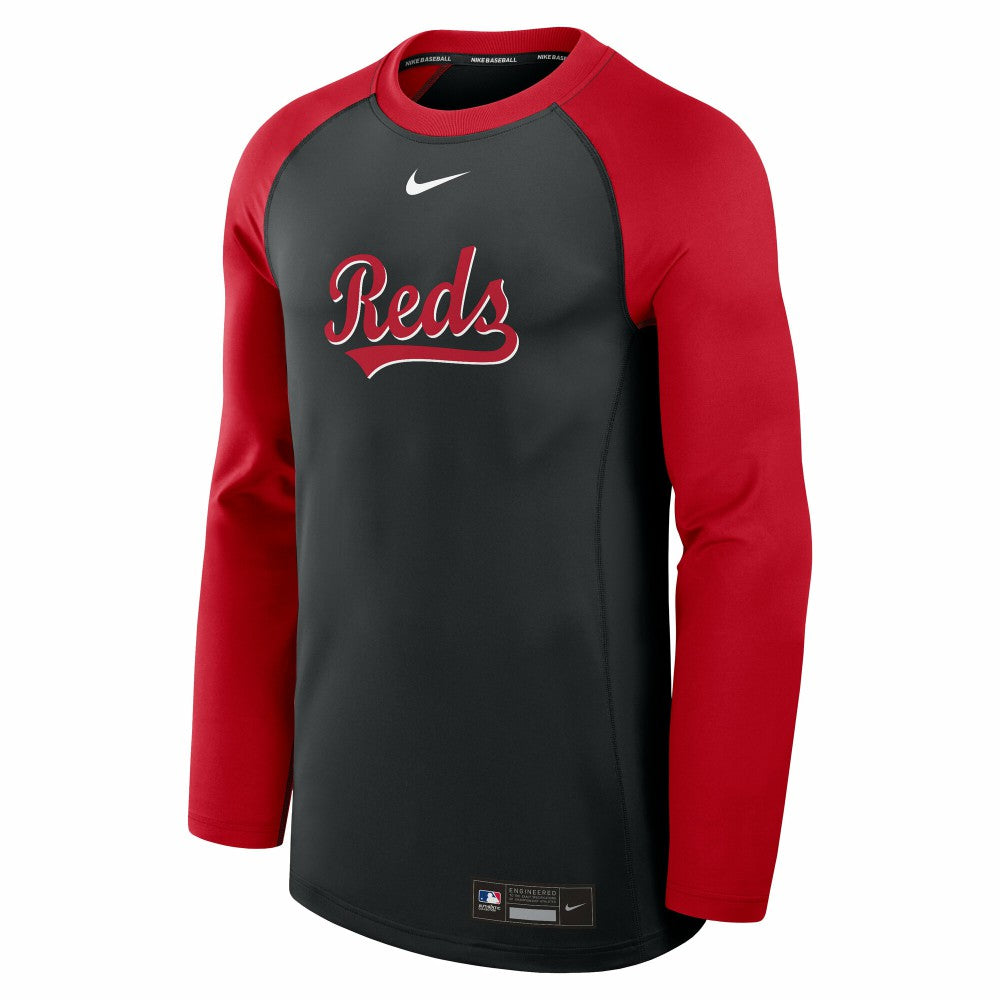 Cincinnati Reds Authentic Collection Game Time Raglan Dri-FIT Long Sleeve T-Shirt Black/Red | Nike