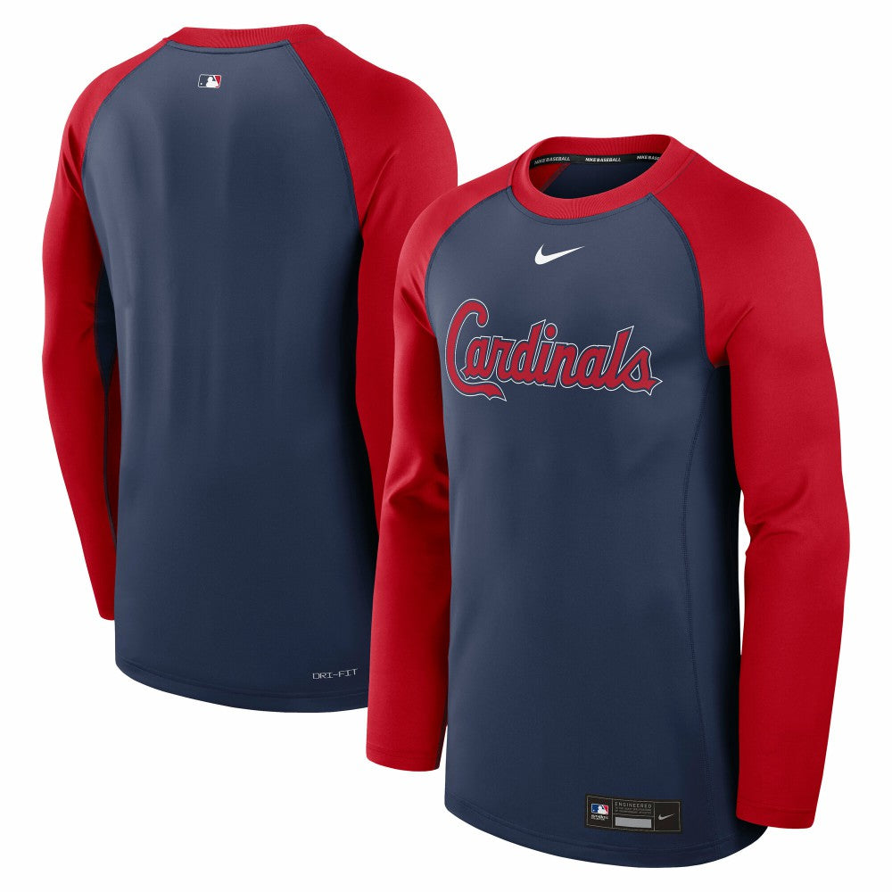 St. Louis Cardinals Authentic Collection Game Time Raglan Dri-FIT Long Sleeve T-Shirt Navy/Red | Nike