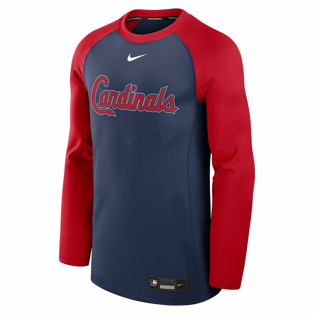 St. Louis Cardinals Authentic Collection Game Time Raglan Dri-FIT Long Sleeve T-Shirt Navy/Red | Nike