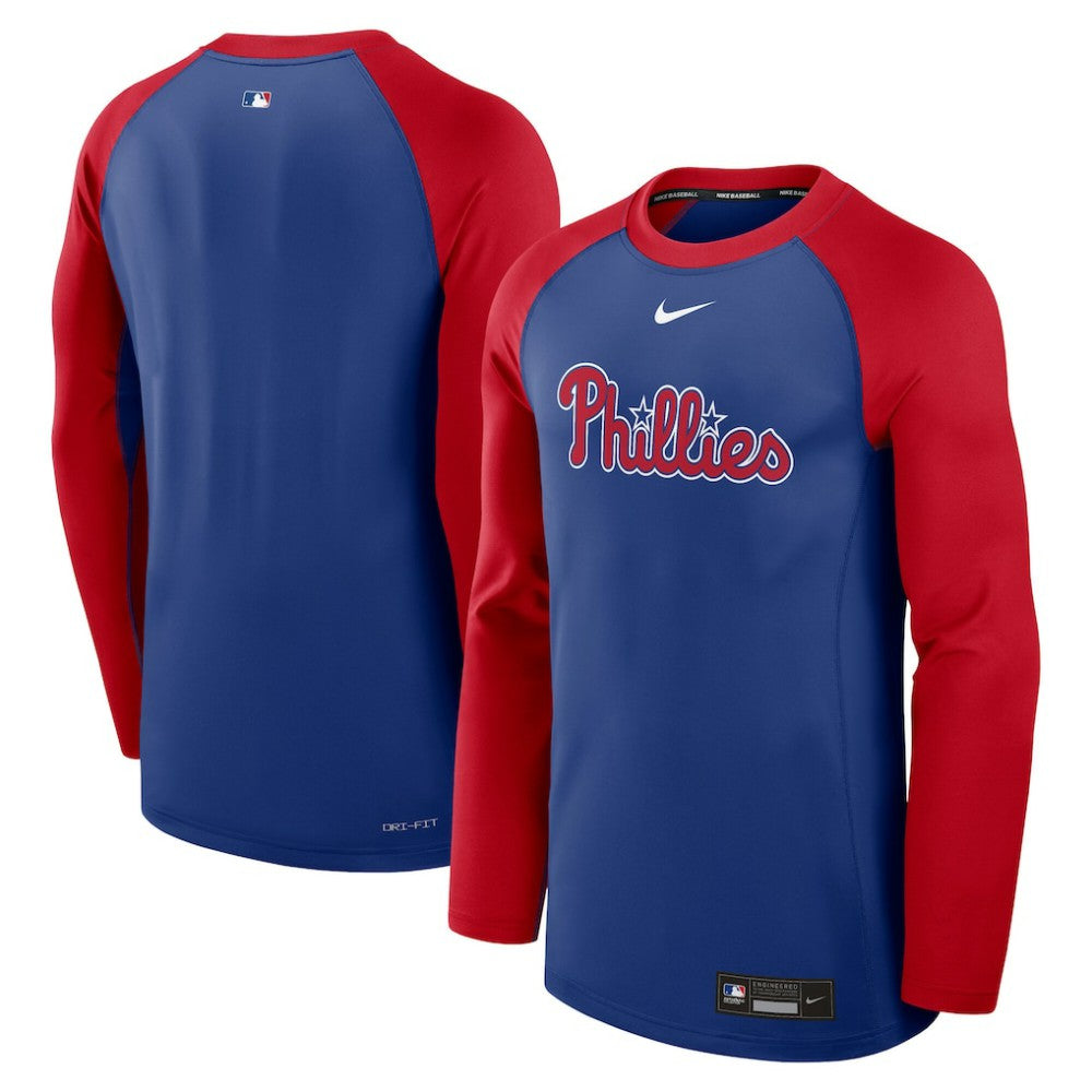 Philadelphia Phillies Authentic Collection Game Time Raglan Performance Long Sleeve T-Shirt Royal/Red | Nike