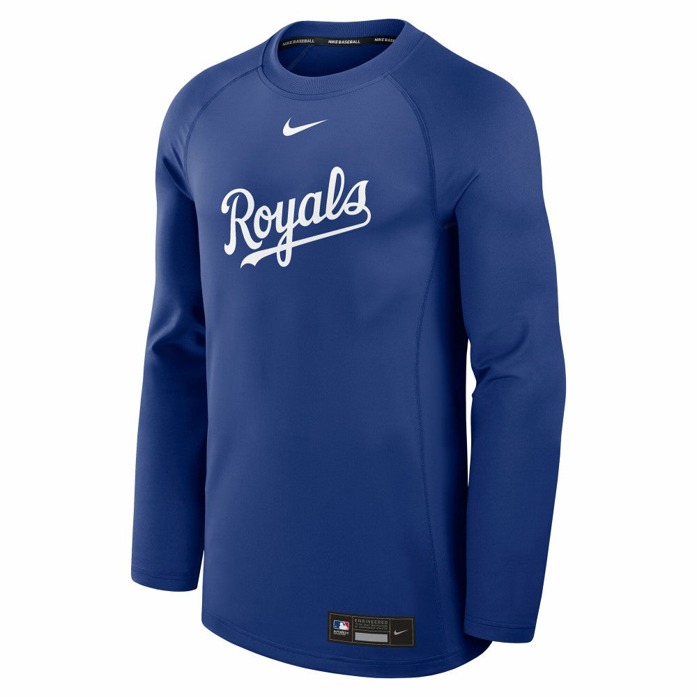 Kansas City Royals Authentic Collection Game Time Raglan Dri-FIT Long Sleeve T-Shirt Royal | Nike