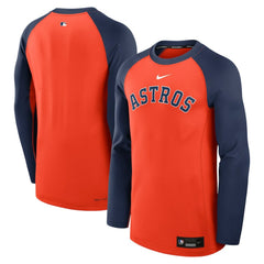 Houston Astros Authentic Collection Game Time Raglan Dri-FIT Long Sleeve T-Shirt Orange/Navy | Nike