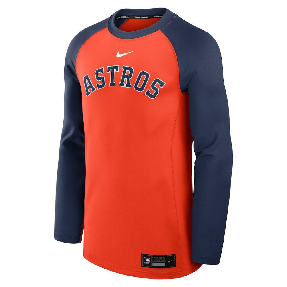 Houston Astros Authentic Collection Game Time Raglan Dri-FIT Long Sleeve T-Shirt Orange/Navy | Nike