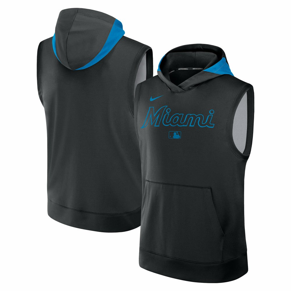 Miami Marlins Authentic Collection Dri-FIT Sleeveless Hoodie Black | Nike