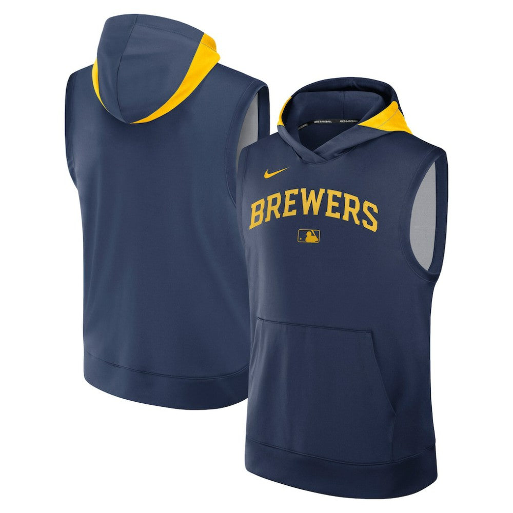 Milwaukee Brewers Authentic Collection Dri-FIT Sleeveless Hoodie Navy | Nike