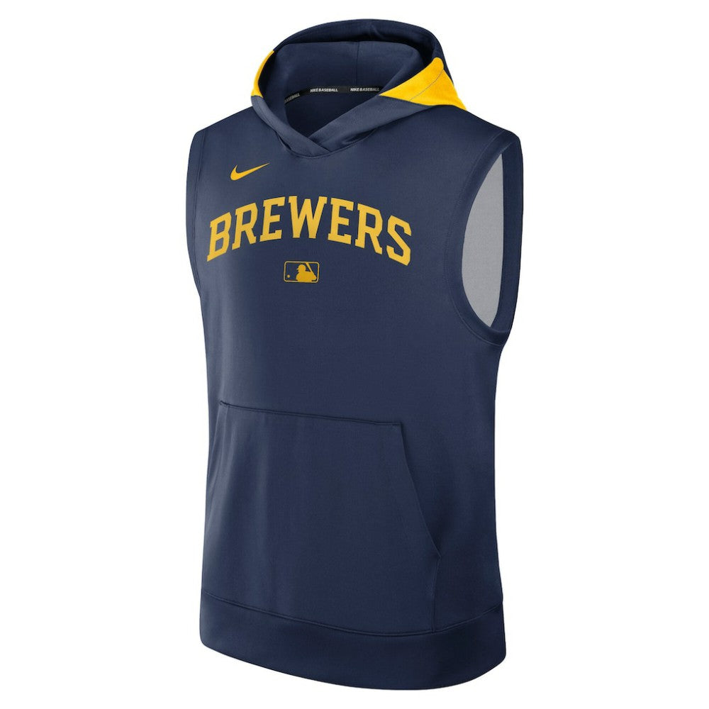 Milwaukee Brewers Authentic Collection Dri-FIT Sleeveless Hoodie Navy | Nike