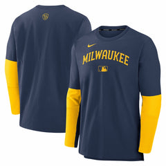Milwaukee Brewers Authentic Collection Player Dri-FIT Lightweight Pullover  Navy/Gold | Nike