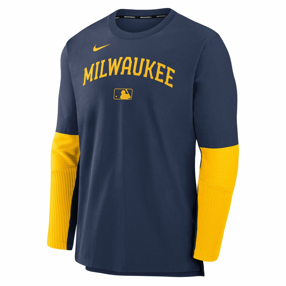 Milwaukee Brewers Authentic Collection Player Dri-FIT Lightweight Pullover  Navy/Gold | Nike