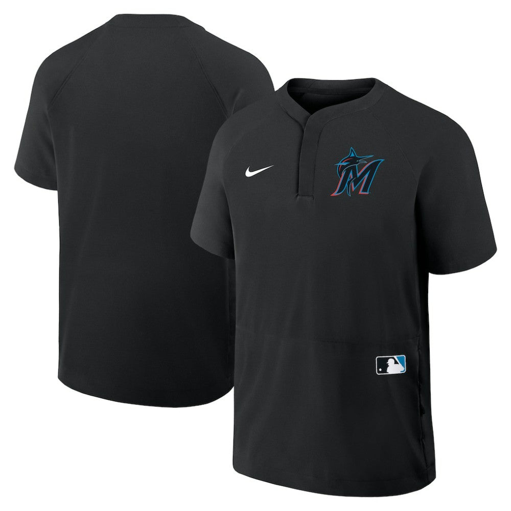 Miami Marlins Authentic Collection Raglan Short Sleeve Windshirt Black | Nike