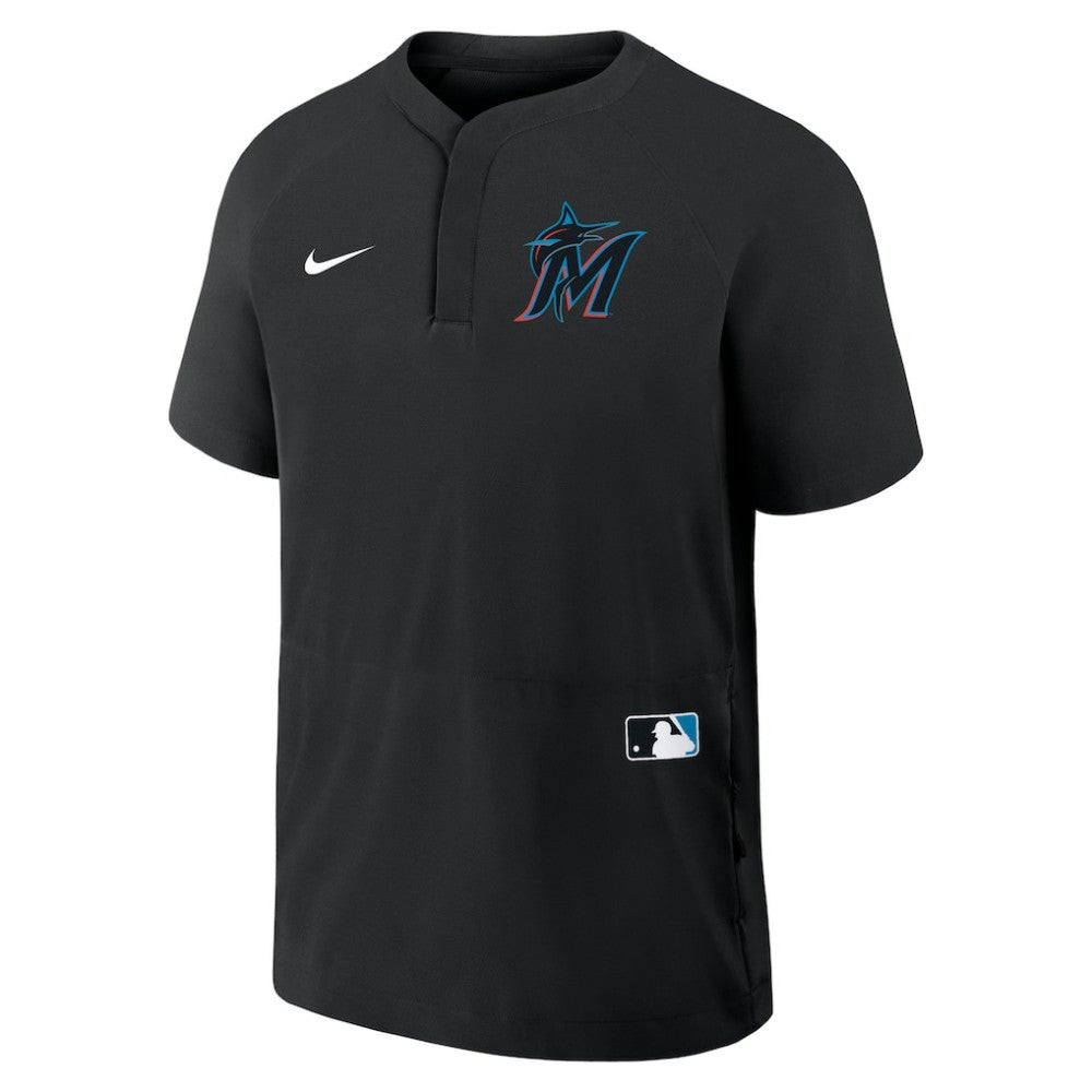 Miami Marlins Authentic Collection Raglan Short Sleeve Windshirt Black | Nike