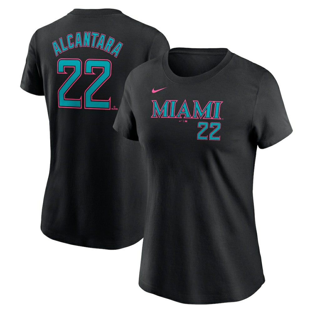 Sandy Alcantara Miami Marlins Women's 2025 City Connect Fuse Name & Number T-Shirt Black | Nike