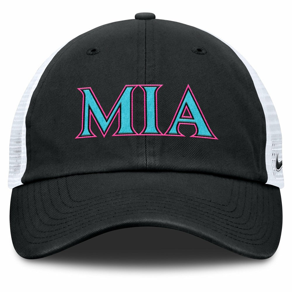 Miami Marlins Unisex 2025 City Connect Trucker Adjustable Hat Black/White | Nike