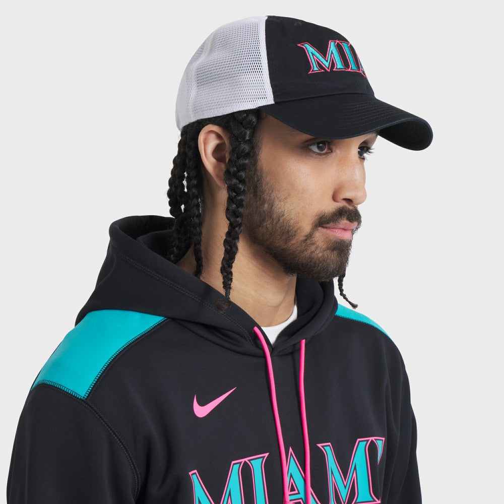 Miami Marlins Unisex 2025 City Connect Trucker Adjustable Hat Black/White | Nike