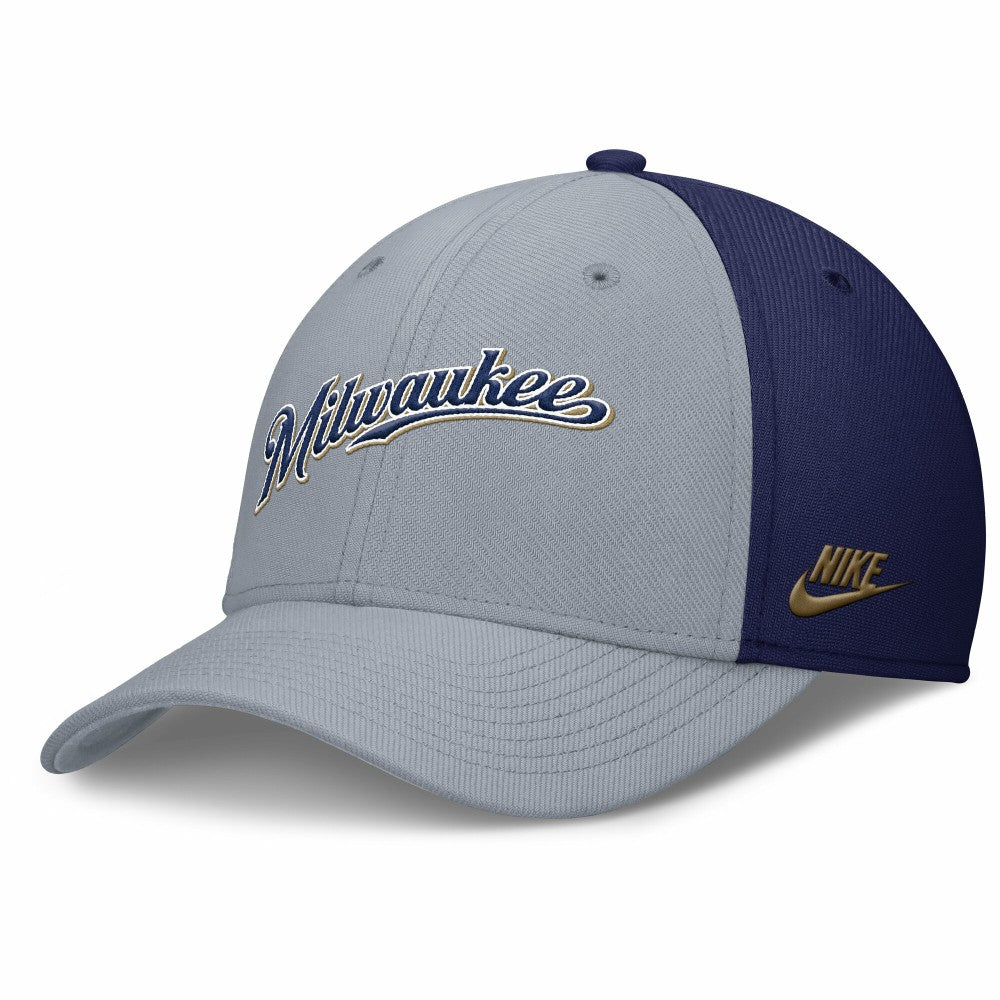 Milwaukee Brewers Rise Swoosh Performance Flex Hat Gray/Navy | Nike