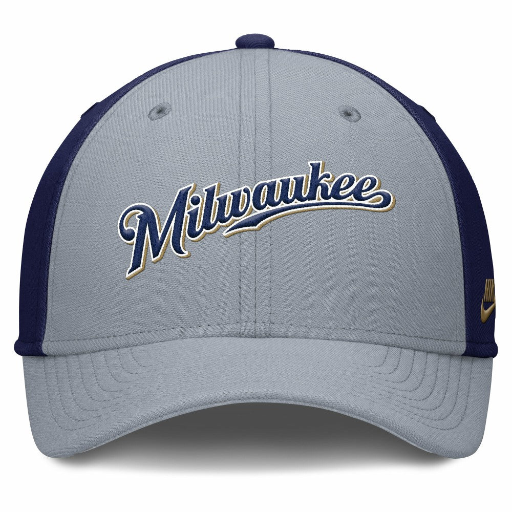 Milwaukee Brewers Rise Swoosh Performance Flex Hat Gray/Navy | Nike