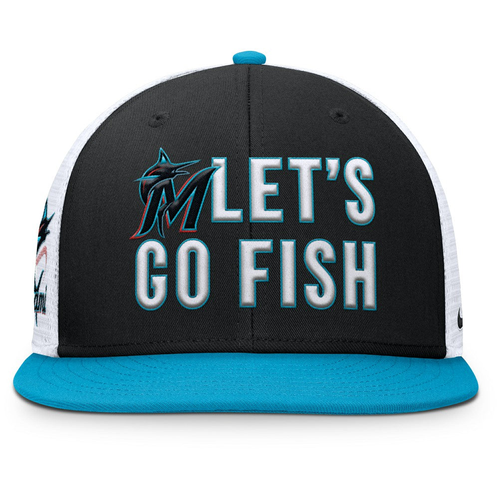 Miami Marlins Pro Performance Trucker Snapback Hat Black/Light Blue | Nike