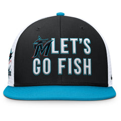 Miami Marlins Pro Performance Trucker Snapback Hat Black/Light Blue | Nike