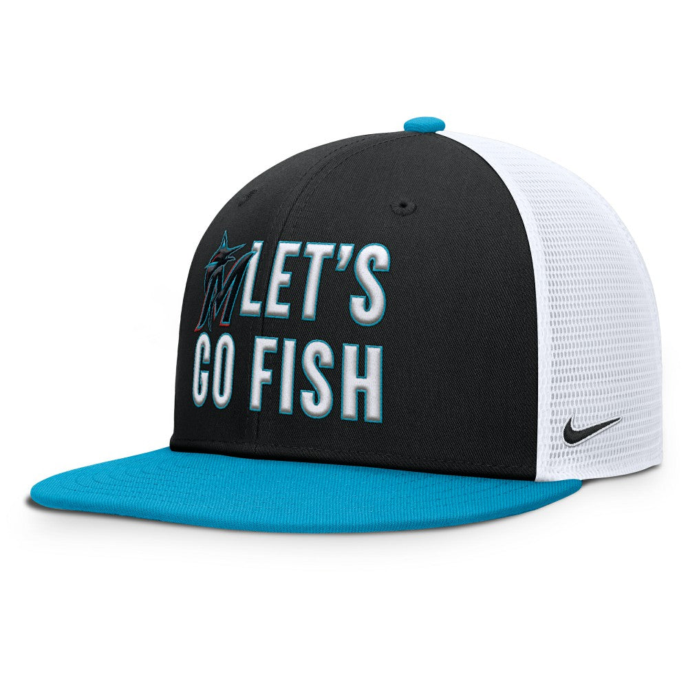 Miami Marlins Pro Performance Trucker Snapback Hat Black/Light Blue | Nike