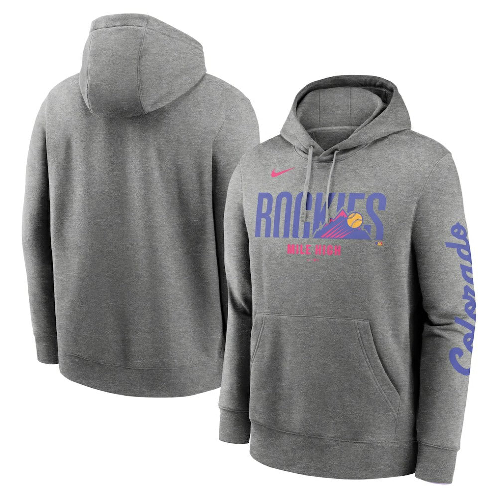Colorado Rockies 2025 City Connect French Terry Club Fleece Pullover Hoodie Heather Charcoal | Nike