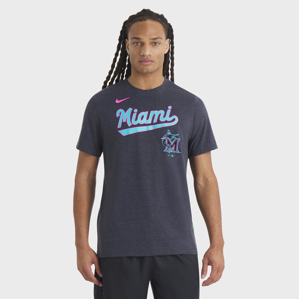Miami Marlins City Connect Script Tri-Blend T-Shirt Heather Black | Nike
