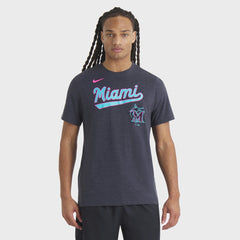 Miami Marlins City Connect Script Tri-Blend T-Shirt Heather Black | Nike