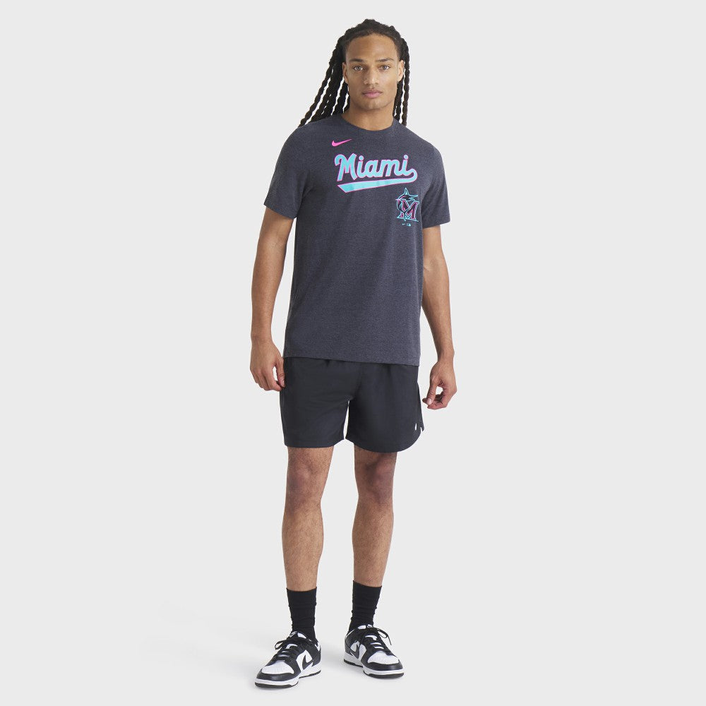 Miami Marlins City Connect Script Tri-Blend T-Shirt Heather Black | Nike