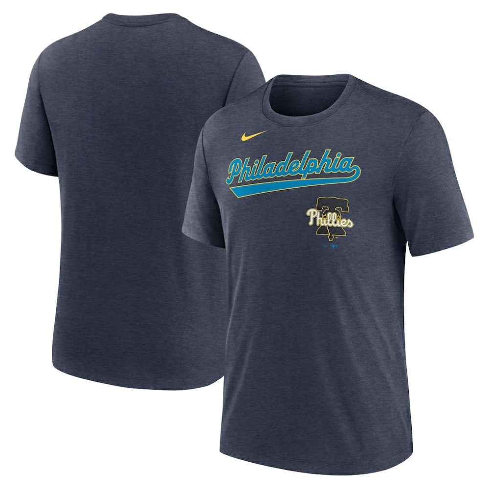 Philadelphia Phillies City Connect Script Tri-Blend T-Shirt Heather Navy | Nike