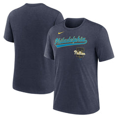 Philadelphia Phillies City Connect Script Tri-Blend T-Shirt Heather Navy | Nike