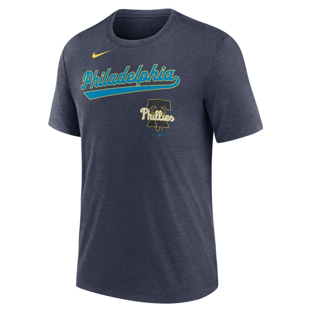 Philadelphia Phillies City Connect Script Tri-Blend T-Shirt Heather Navy | Nike