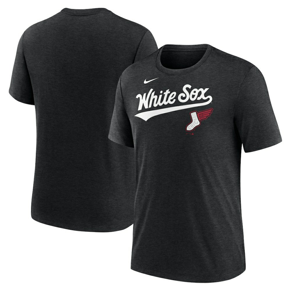 Chicago White Sox City Connect Script Tri-Blend T-Shirt Heather Black | Nike