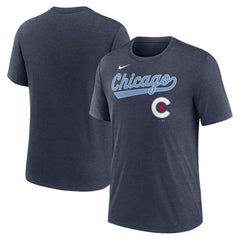 Chicago Cubs City Connect Script Tri-Blend T-Shirt Heather Navy | Nike